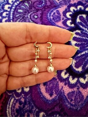 Gold Crescent Pearl Drop Earrings NWOT- Elegant Women's Jewelry Never Worn